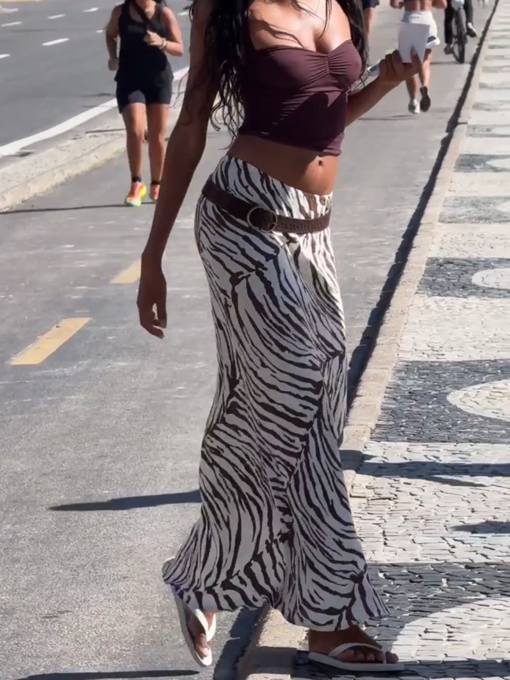 Indah Lana Brown and White Zebra-Print Maxi Skirt Small NWT